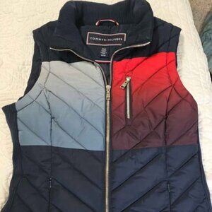 TOMMY HILFIGER Women Sz S PUFFER VEST Res Blue Gray Zipper Logo Vest